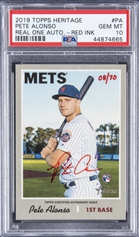 2019 Topps Heritage Real One Auto. Red Ink #PA Pete Alonso Signed Rookie Card (#08/70) - PSA GEM MT 10 
